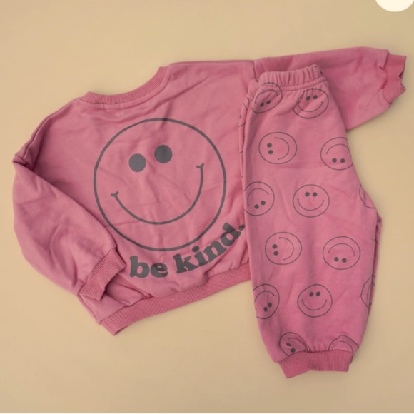 Indy And Pippa Smiley Sweatshirt Set Raspberry - Picture 1 of 4